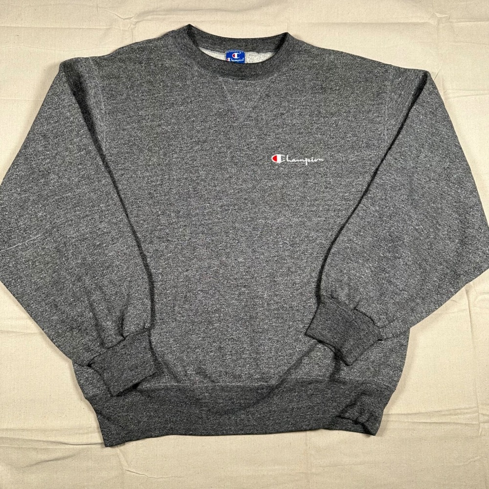 Vintage Champion Sweatshirt Made in USA Gray Crewneck Embroidered Logo Large